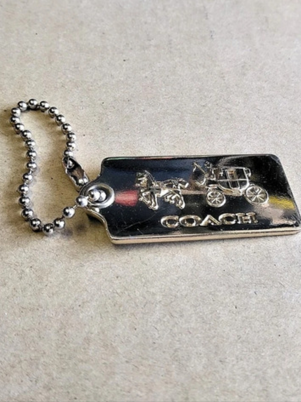 Coach Horse and Carriage Metal Hangtag Bag Charm Gold Euc